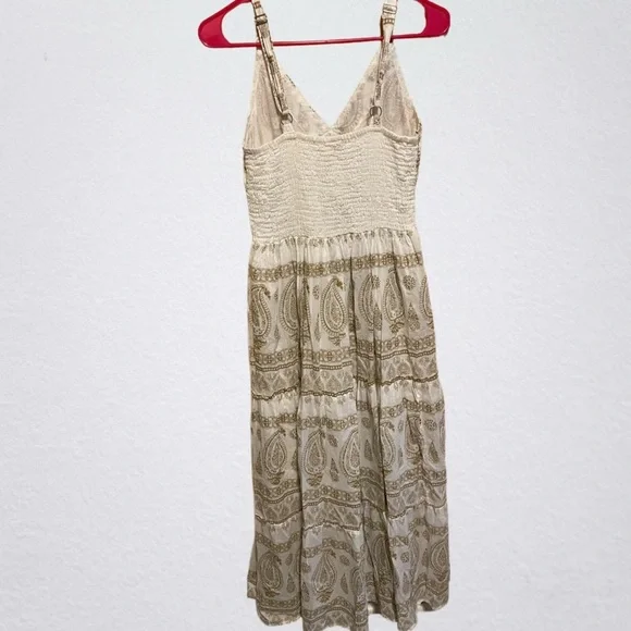 Anthropologie Cream and Tan Maxi Dress